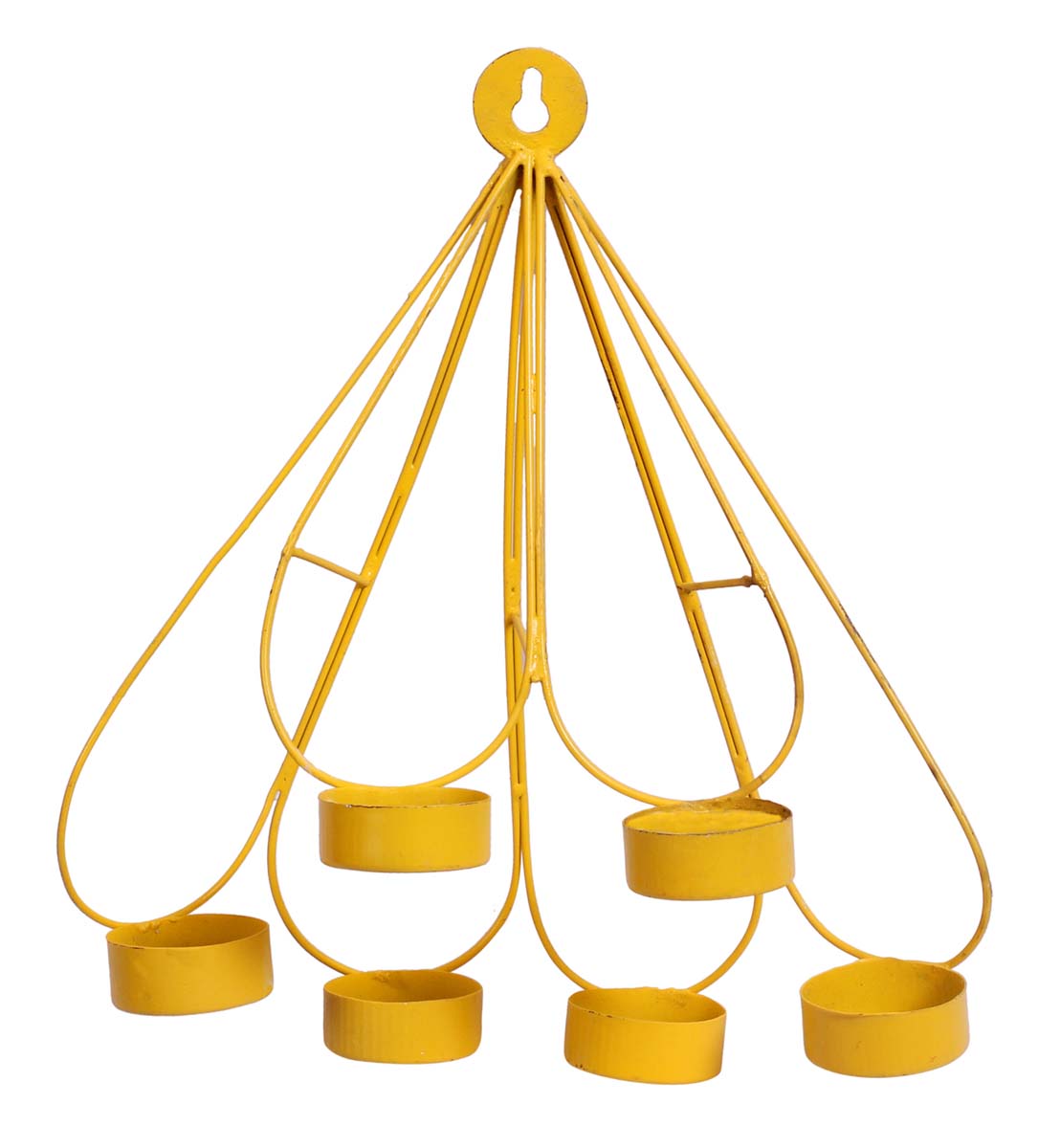 Wall-Mounted Tea-Light Candle Holder for 6 Candles - Hand-Painted in Yellow - Metal Votive Candle Stands - Exclusive Candle Decor from India - Buy in Bulk Wholesale